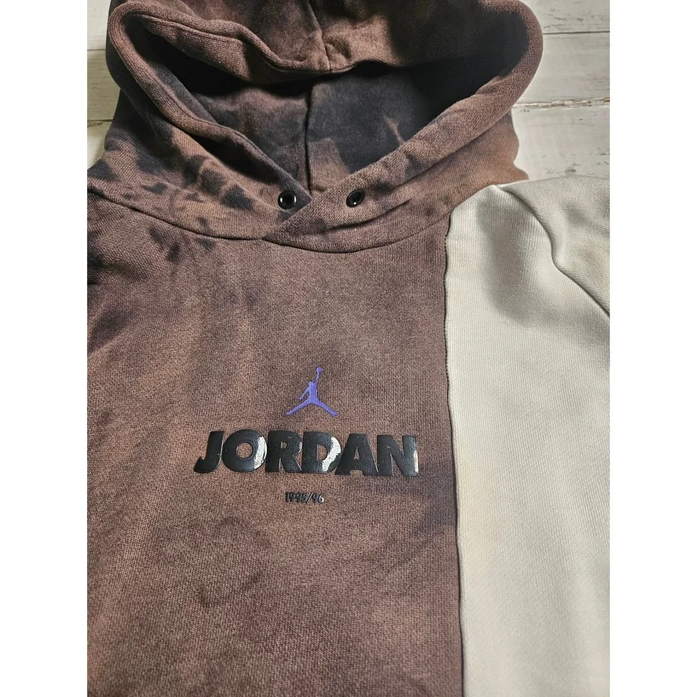 Jordan 72-10 Split Acid Wash Hoodie Mens XL Brown Cream Michael Jordan Jumpman